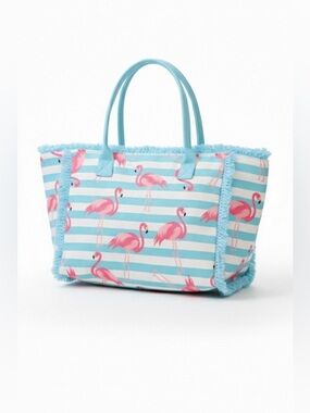 FLAMINGO STRIPE FRINGE BEACH TOTE
BAG